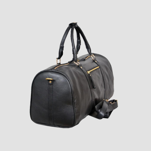 Black Leather Duffle Travel Bag
